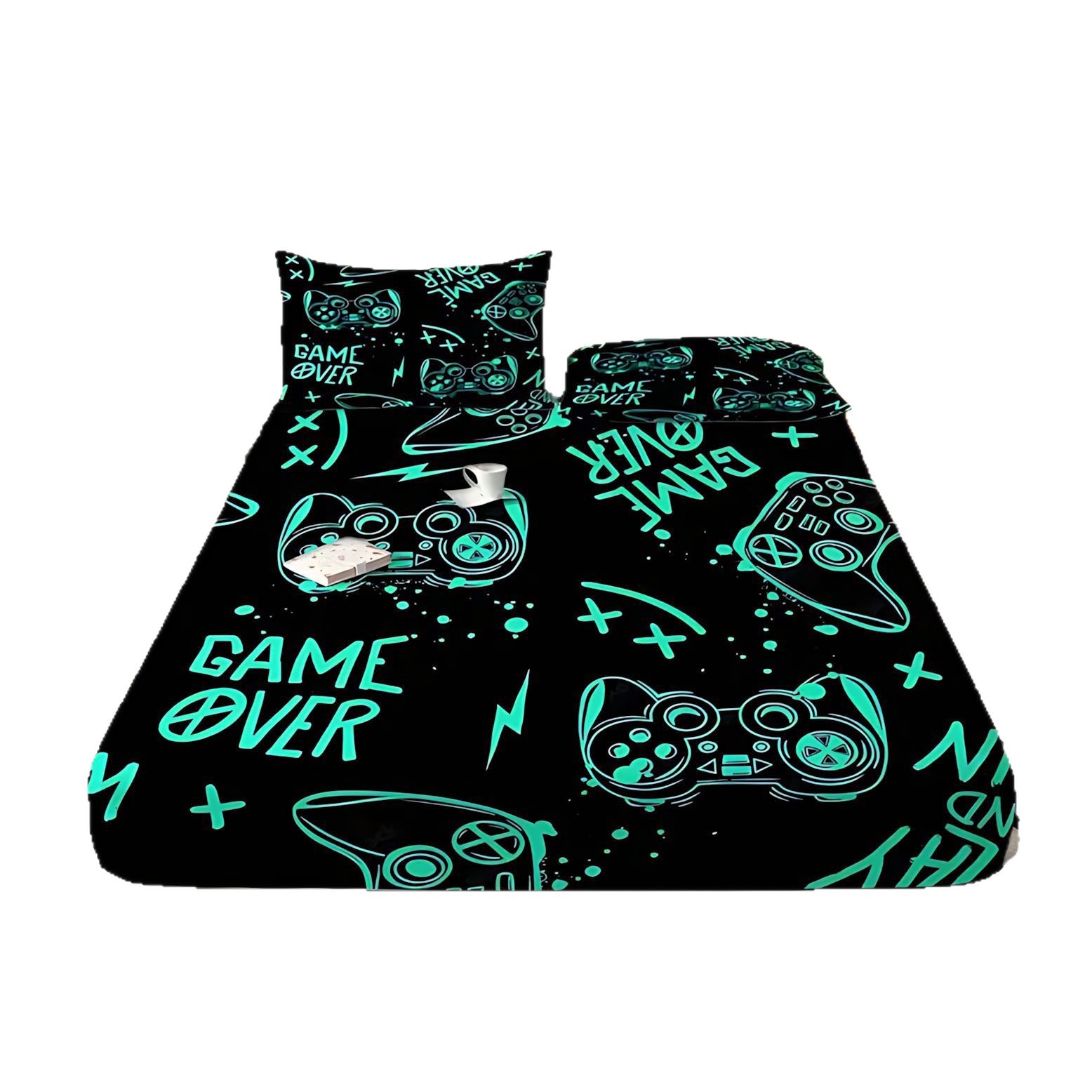 TEMU / JIT transfronterizo oscuro cool gamepad HD digital impresión cama camisa colchón kit de ropa de cama