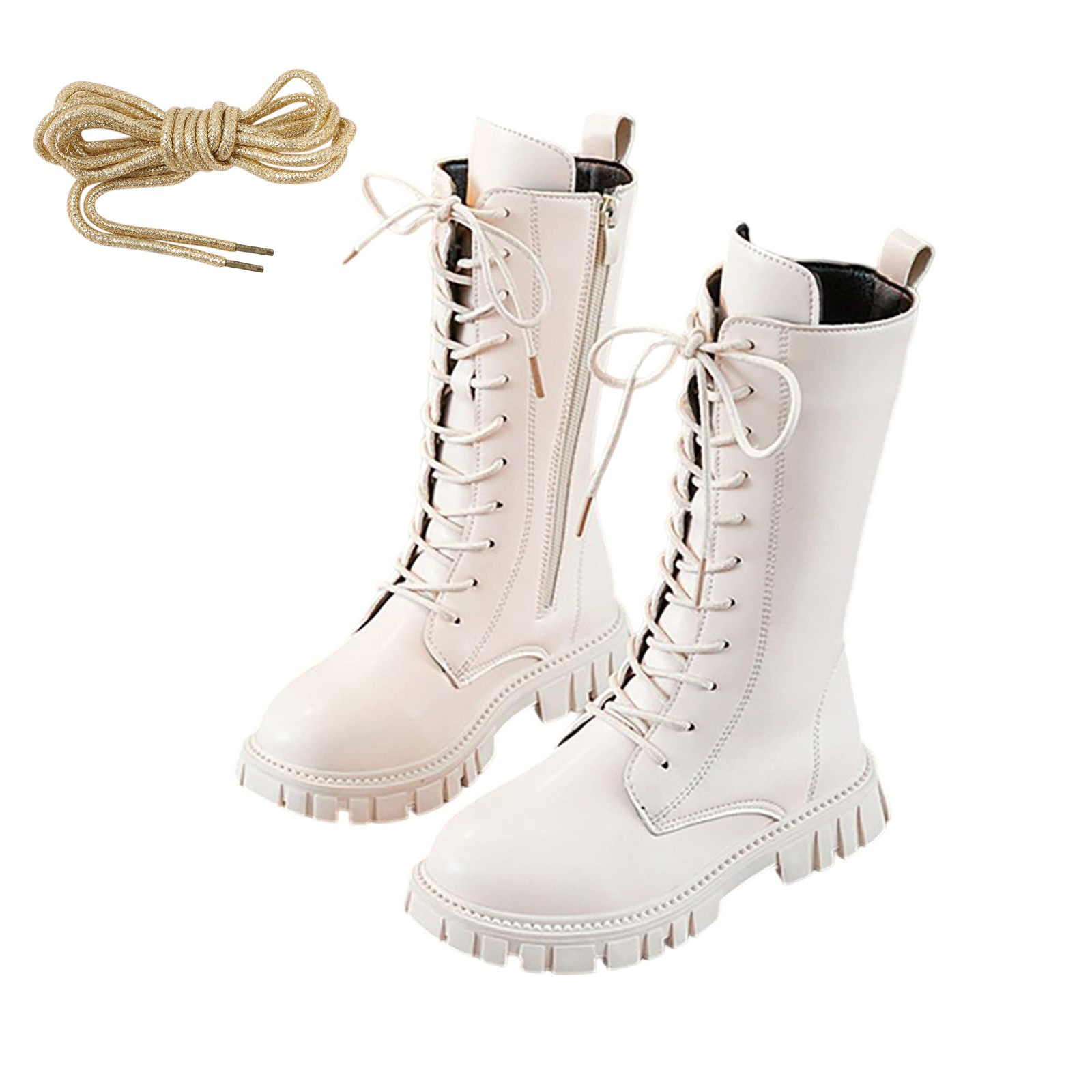 Children's Boots for Girls, Gold Color, 2025 New High-Top Boots, Korean Style, British Style Martin Boots, Princess Leather Boots for Little Girls