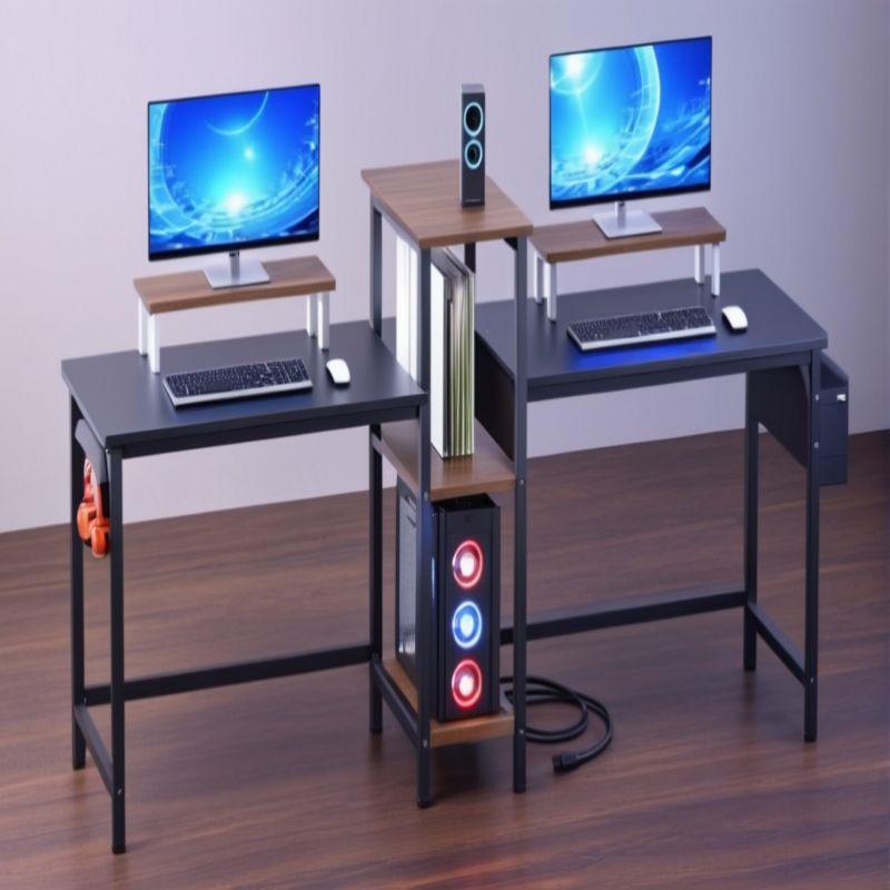 Cross-Border Living Room Office Desk, Simple Double Computer Desk with Storage Cabinet, Double-Seat Gaming Table