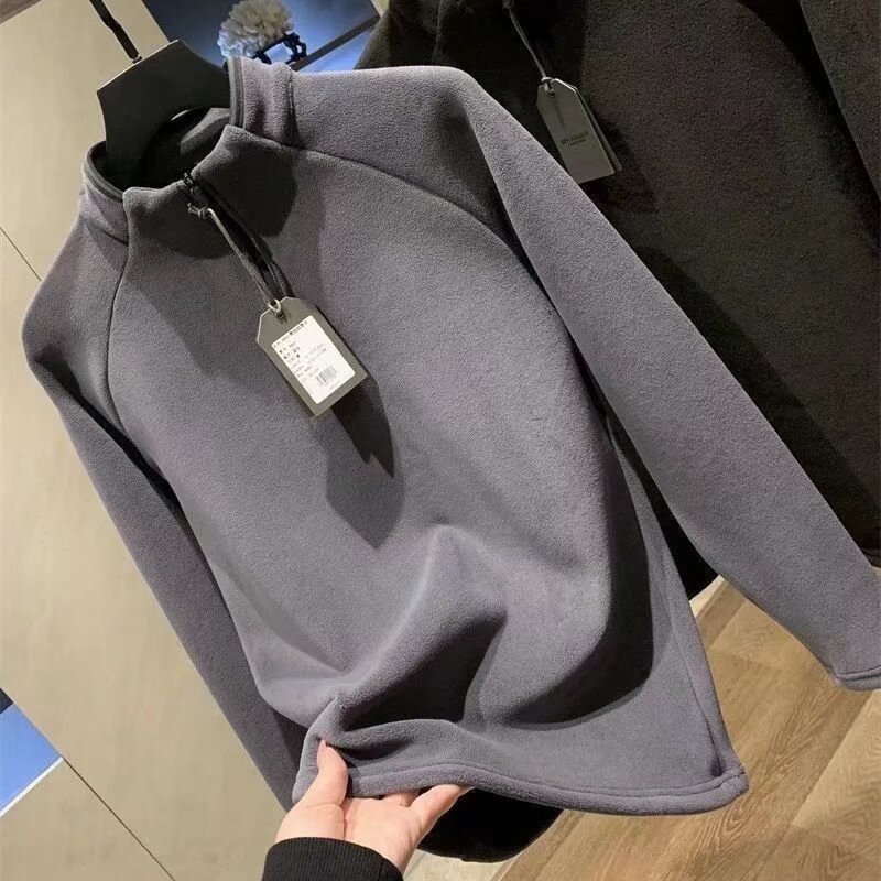 Men's Thermal Half-Zip Sweatshirt for Autumn and Winter, Trendy Harajuku Style Base Layer