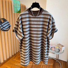 特大サイズ300斤韓系縞tシャツ女性半袖新夏ゆるいカジュアルジャケット *** 太ったMM上着