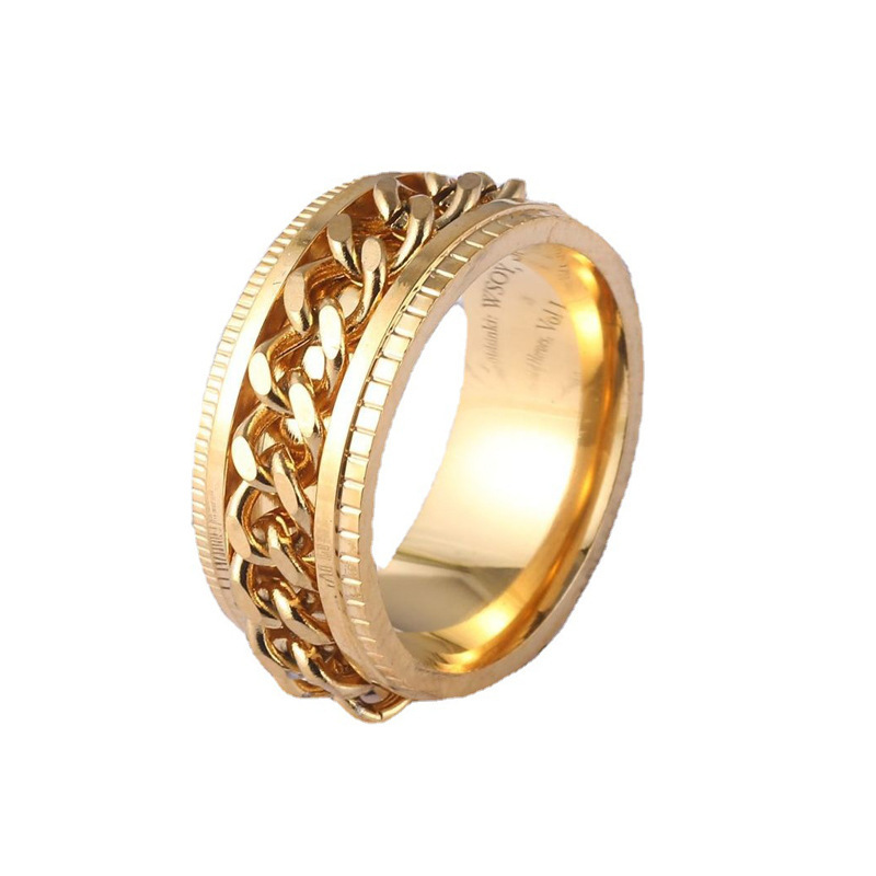 Joyería de acero Titanium vendedora caliente transfronteriza fabricante masculino del anillo esmerilado hueco del acero inoxidable del estilo europeo y americano de la cadena giratoria