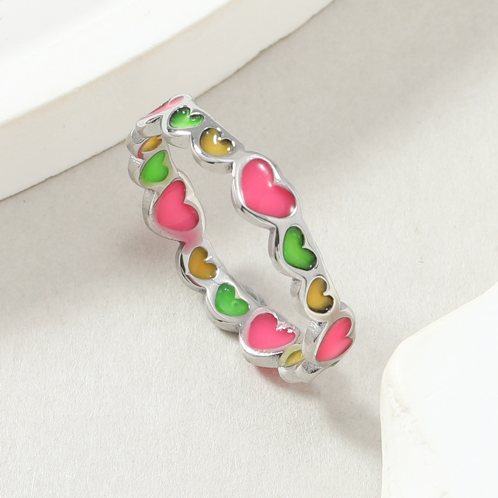 Heart Shape Pattern Sweet Heart Shape Stainless Steel Enamel Plating Rings