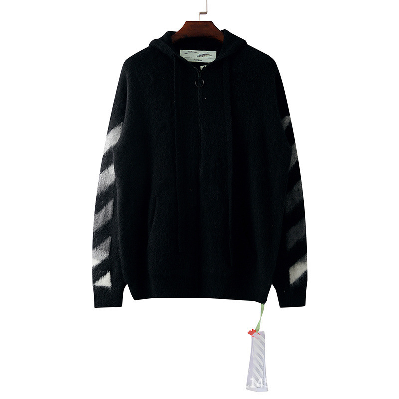 2025 New Autumn and Winter Ow Gradient Arrow Zipper Mohair Cardigan Hooded Sweater for Men and Women, One Piece Batch 2025 New Autumn and Winter Ow Gradient Arrow Zipper Mohair Cardigan Hooded Sweater for Men and Women, One Piece Batch