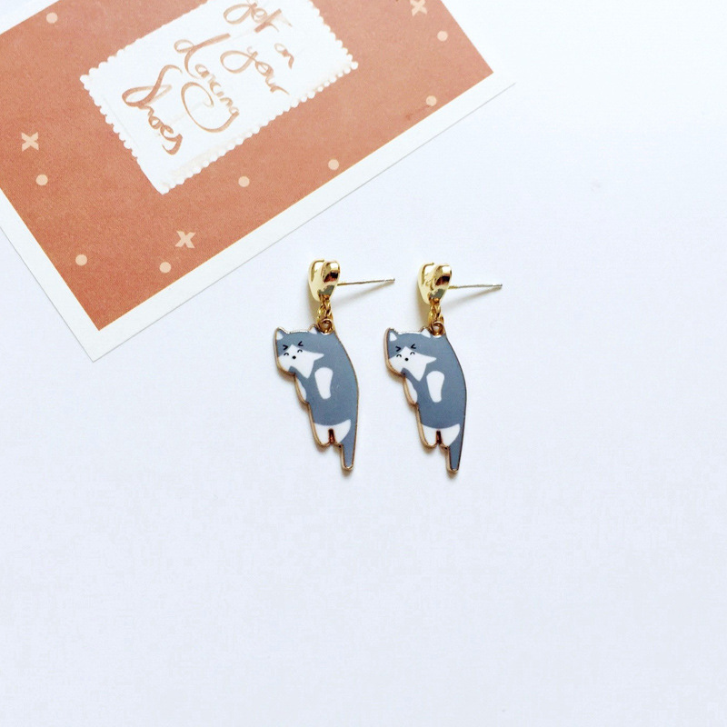 9g Weight Drop Earrings Classification 1 Pair Quantity Daily Occasion Alloy Material Cat Pattern Women'S Gender Enamel Design Cute Style Cute Cat Alloy Enamel Women's Drop Earrings 1 Pair 19
