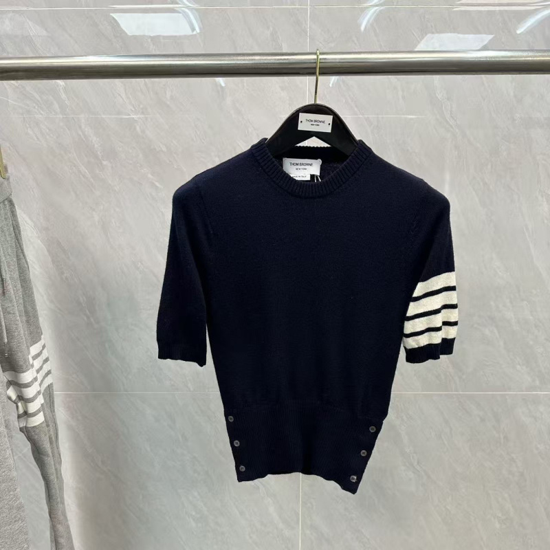 Factory Direct Sale Tb Women's Pony Graphic Round Neck Pullover Four-Stripe Short-Sleeve Casual Versatile Simple Short-Sleeve Knit Top Factory Direct Sale Tb Women's Pony Graphic Round Neck Pullover Four-Stripe Short-Sleeve Casual Versatile Simple Short-Sleeve Knit Top