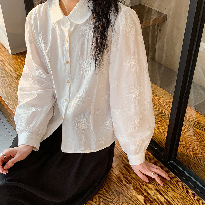 【定制】衬衫女2025春装新款纯棉翻领刺绣上衣甜美宽松年轻减龄