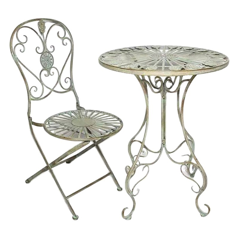 American Country Outdoor Leisure Table and Chair Combination Home Balcony Courtyard Wrought Iron Vintage Old Round Table Chair