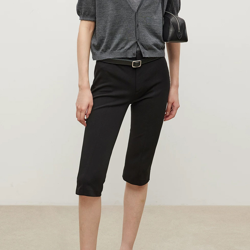 CHIC Japanese elastic drape triacetate knit Capri pants in Kendall style, breathable straight-leg slightly wide mid-length pants