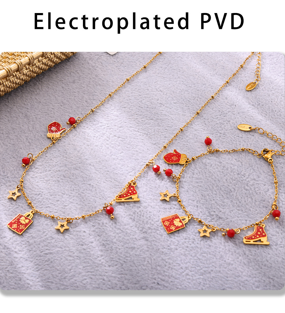 Square Christmas Enamel Pendant Necklace And Bracelet Jewellery Set_voghion.com