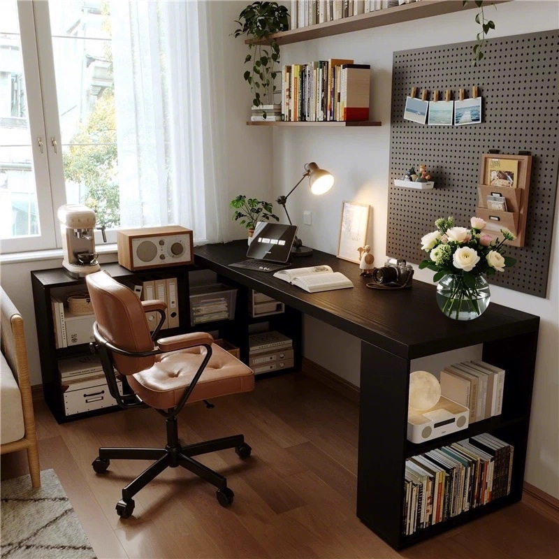 Corner Desk with Bookshelf, L-Shaped Computer Desk, Student Home Writing Desk, Corner Office Desk, Bedroom Table Corner Desk with Bookshelf, L-Shaped Computer Desk, Student Home Writing Desk, Corner Office Desk, Bedroom Table