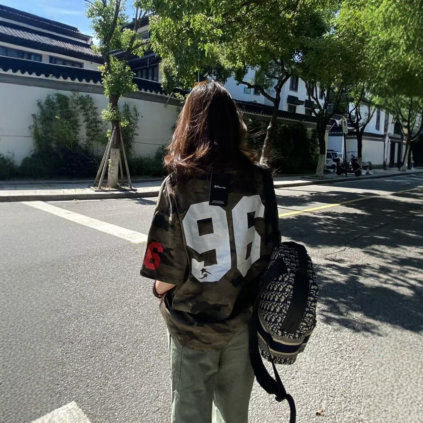 欧美式复古嘻哈迷彩字母短袖T恤痞帅女国潮牌宽松情侣休闲百搭Tee