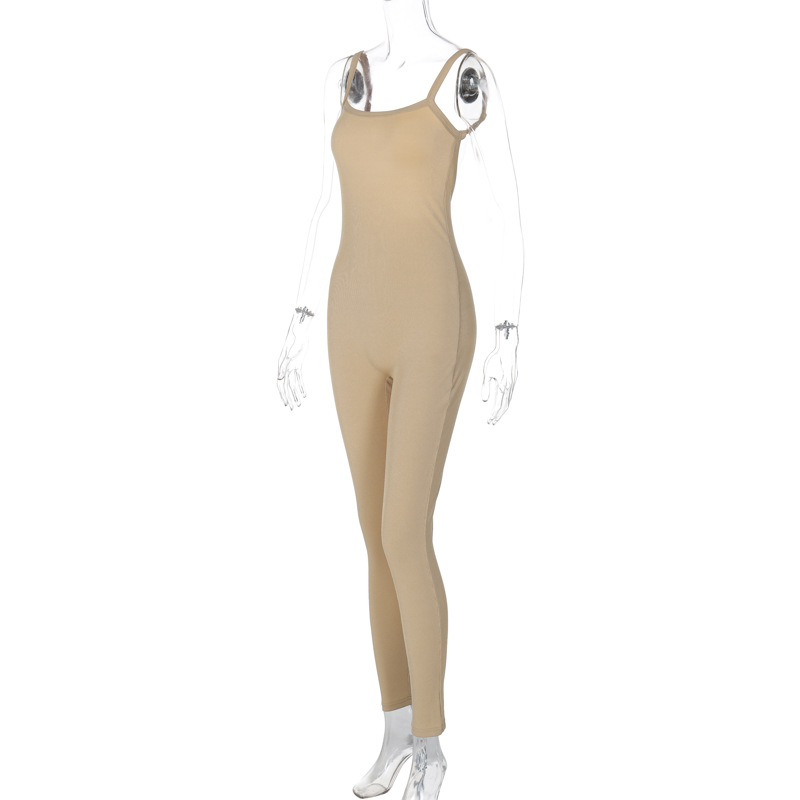 Women Clothing Summer Sexy Backless Slim Fit Solid Color Sling Jumpsuit