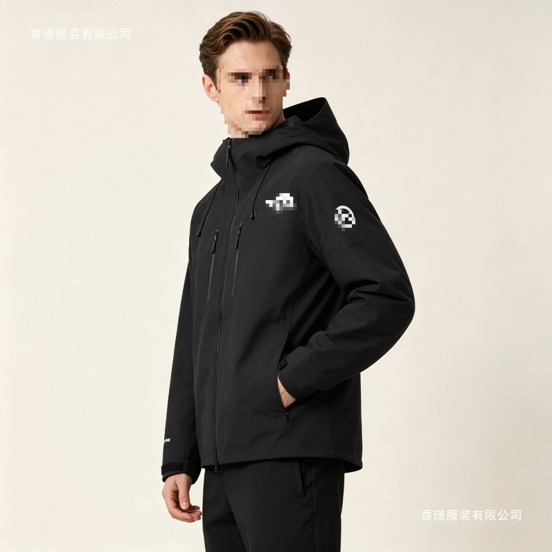Embroidered sports Summit high-end hardshell jacket, waterproof and windproof, unisex, hooded, solid color, couple's jacket