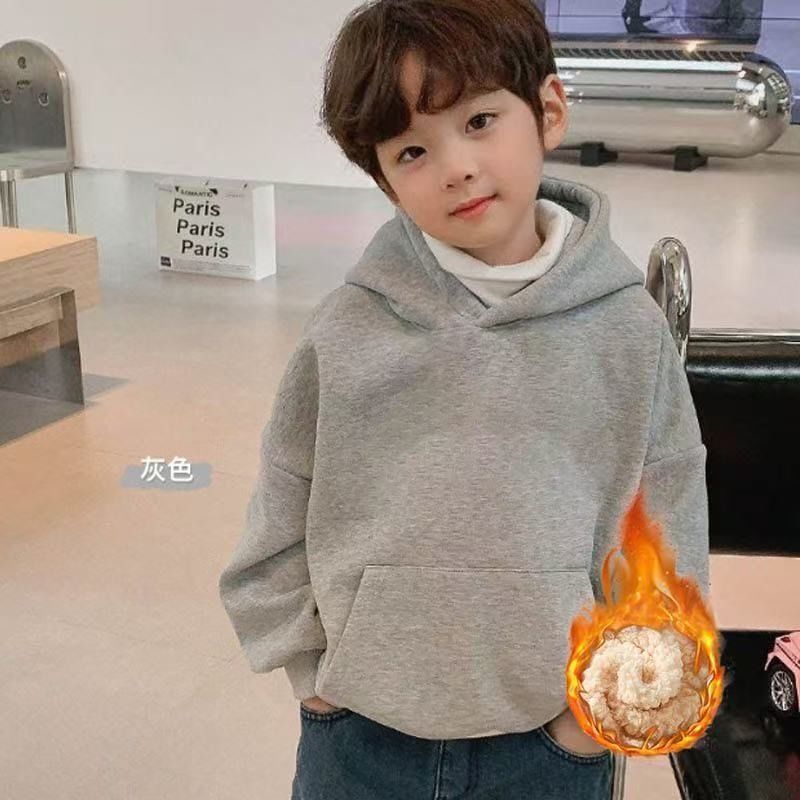 Boys and Girls Hooded Sweatshirts, Kidsren's Spring & Fall Sweatshirts, Medium and Large Kidsren's Korean Style Long-Sleeved Baby Tops and Jackets with Velvet Trendy
