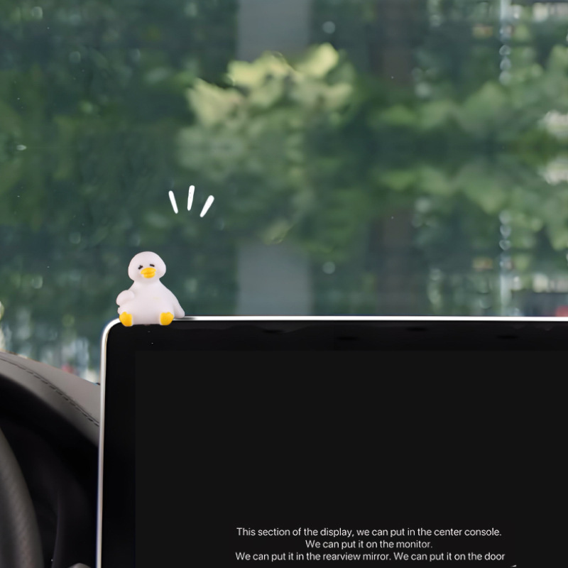 Lindo y cansado pato, pequeño pato blanco, tarjeta de estacionamiento de coche, consola central de coche de escritorio, decoración de pantalla de computadora