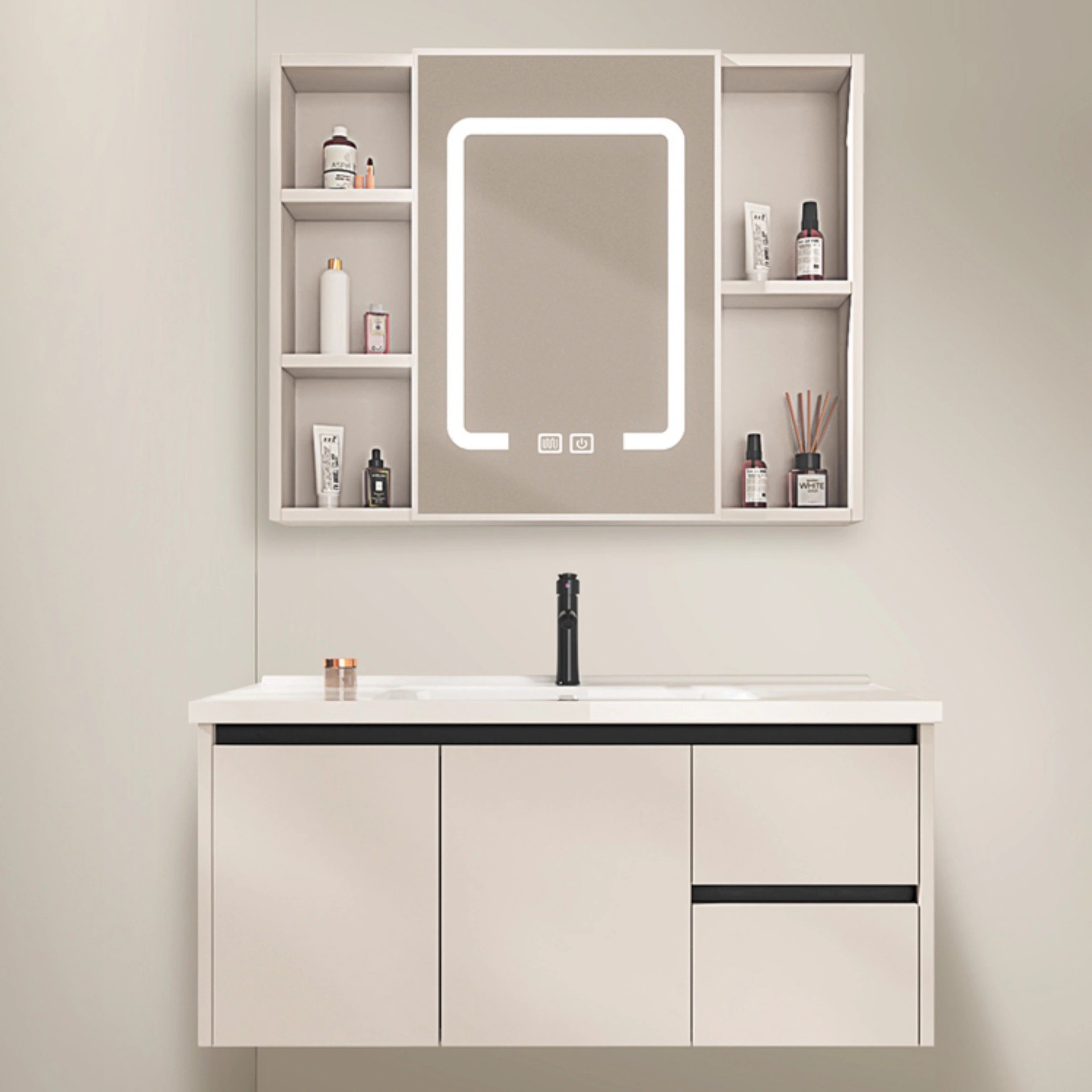 gabinete de baño combinado gabinete de lavabo cerámico todo en uno gabinete de lavabo lavabo gabinete de espejo inteligente lavabo