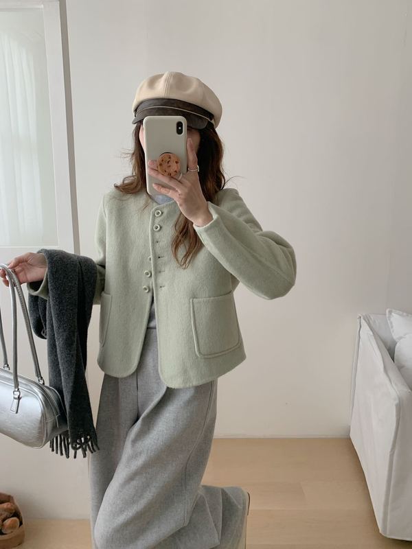 双面羊绒大衣女春秋季新款时尚休闲小个子圆领小香风羊毛呢短外套|undefined