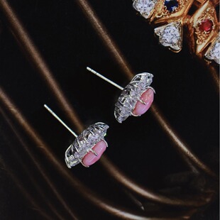 18K Conch Beads Finished Conch Beads Diamond Stud Earrings Conch Beads 1.45 Carats with Diamonds 0.95 Carats