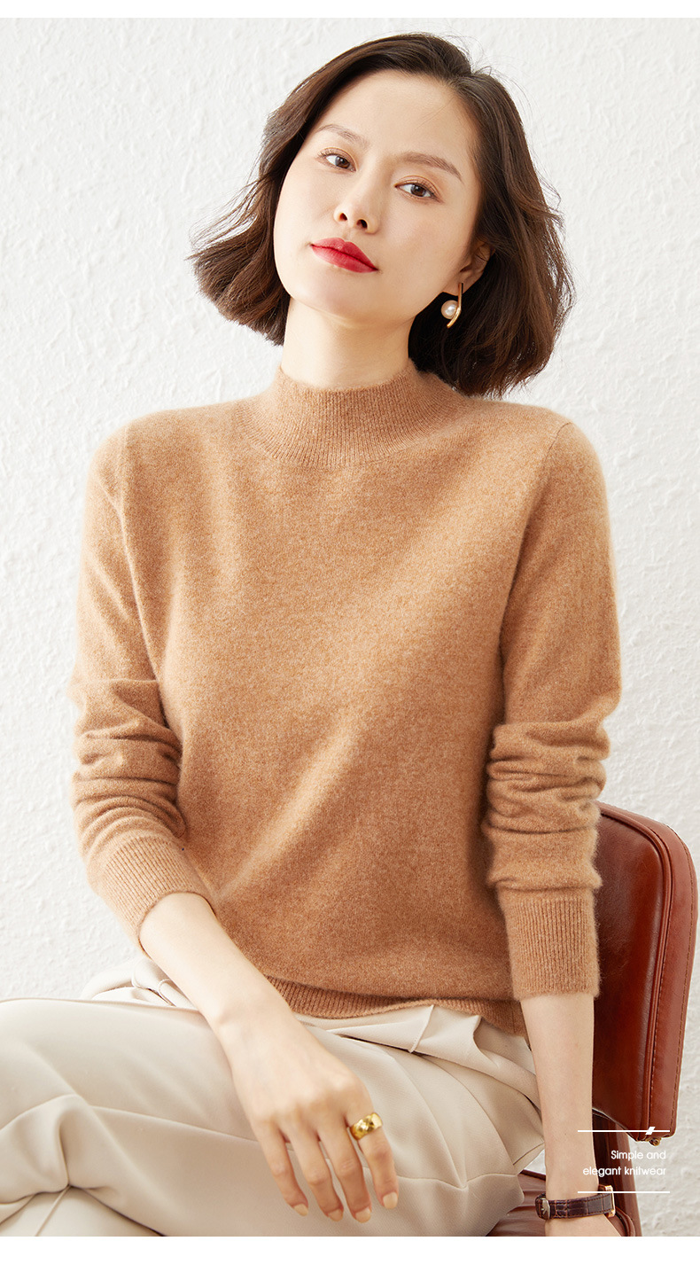 New autumn and winter collection: Semi-high-neck wool sweater, solid color pullover base layer for women, short thickened sweater for women, paired with knitted sweater pic 2