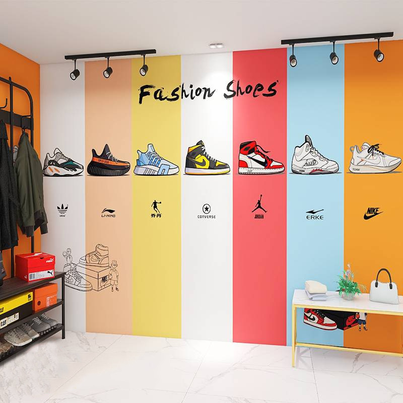 Internet Celebrity Tide Brand Sneakers Shoes Store Background Wall Wallpaper AJ Tide Shoes YEEZY Decorative Wall Cloth Fashion Clothing Store Wallpaper