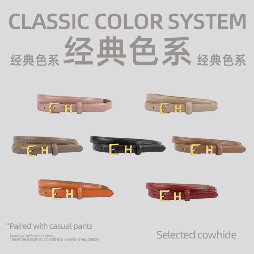 New belt women's genuine leather thin belt H family fashion versatile cowhide small belt decorative dress genuine belt