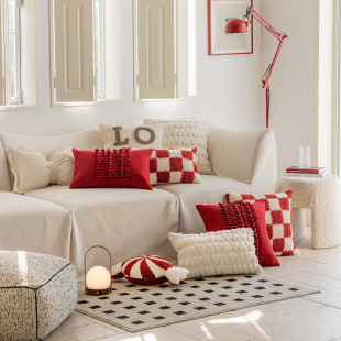 Scandinavian Modern Pillow Red Festive Cushion Sofa Bedside Pillow Office Seat Back Pillow Case