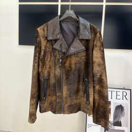 海宁2024秋冬新款机车服胎牛毛真皮毛皮草外套女时尚机车款西装领