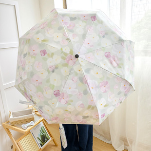 Oil Painting Floral Sun Umbrella, Fully Automatic Umbrella, Vinyl Sun Protection, Uv Protection, Rain or Shine Folding Umbrella, Wholesale Windproof