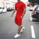 Cross Border Men's Casual Sports Short Sleeve Shorts Street Sports Round Neck suit Multicolor in stock