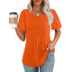 2025 Amazon Foreign Trade Loose European and American New Style Pleated Round Neck Short-Sleeved T-Shirt Women's Tops with Pure Color Women's Clothing