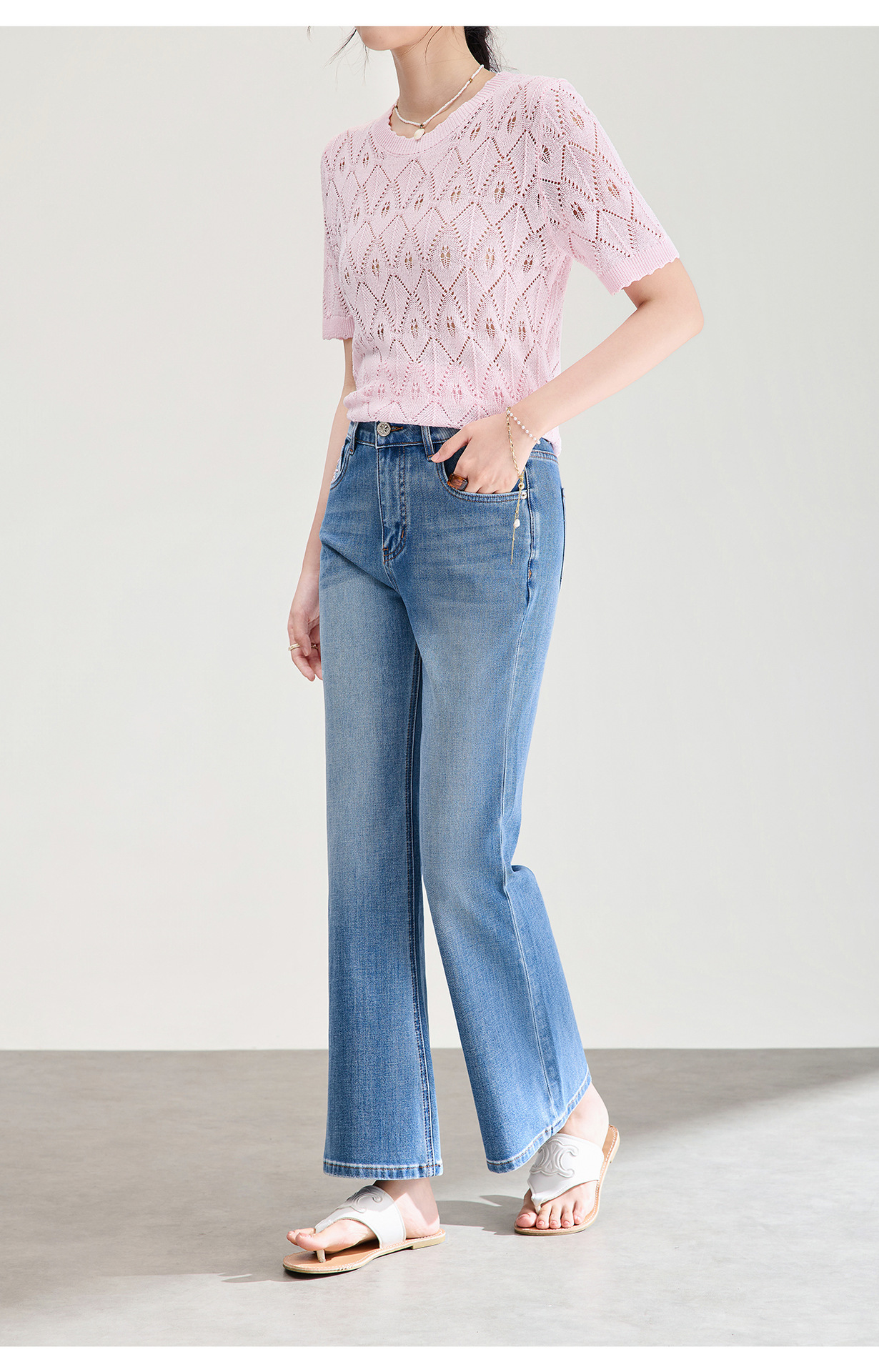 Quần jean nữ ống loe vải cotton wash lạnh co giãn 4 chiều phiên bản mỏng mùa hè — xanh lam chi tiết 22