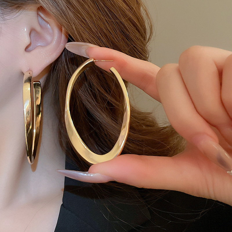 Pendientes geométricos de anillo simple de nuevo estilo transfronterizo de aguja de plata, sentido de diseño, pendientes de lujo simples y ligeros, pendientes de sentido de alta gama de moda al por mayor