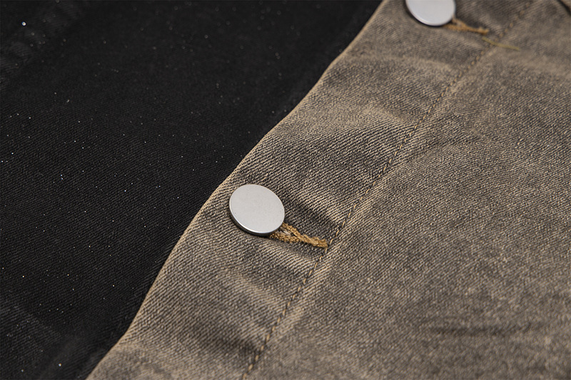 Abbigliamento maschile Giacca in denim retrò con colori a contrasto per uomo e donna, maniche lunghe, design con giunture, giacca alla moda di alta qualità, cardigan da coppia_voghion.com