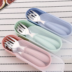 304 Stainless Steel Cartoon Children's Utensil Set Fork Spoon Box Three-Piece Set Round Handle Cute Baby Birthday Gift Box