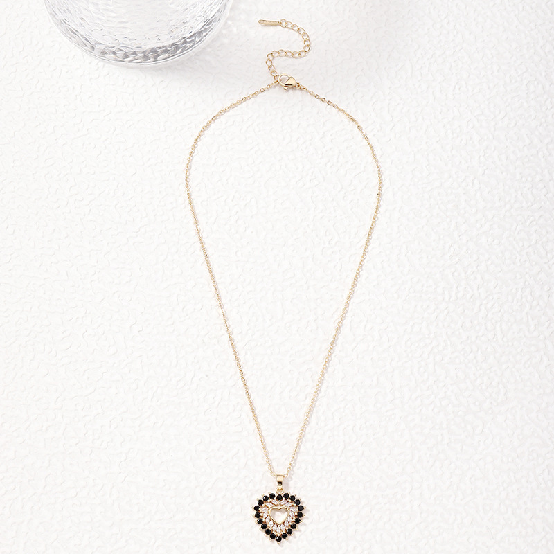 Zircon Inlay Material Pendant Necklace Classification Wholesale Jewelry Simple Style Heart Shape Copper Zircon Pendant Necklace