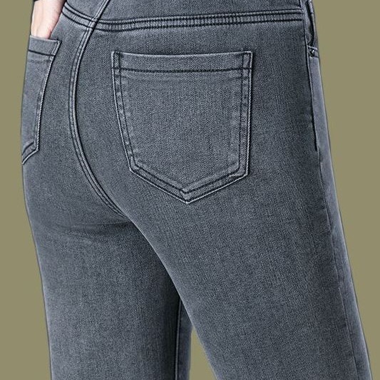 中年秋冬高腰加厚大码牛仔裤女长裤弹力牛仔裤女直筒妈妈加绒带绒