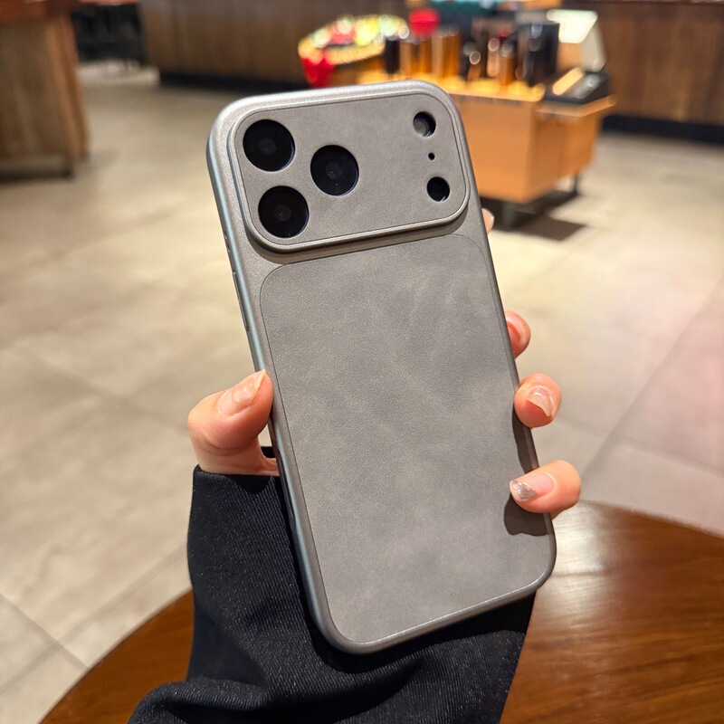 Elephant Gray Plain Leather Texture Suitable for Apple 17 Pro Max Phone Case, New iPhone 16 Model, Lambskin Leather, Instantly Transforms 15 Pro into 17 with Large Window, High-End Feel for iPhone 14, Solid Color, Dirt-Resistant, Protective Case for iPhone 13, Couple's Style