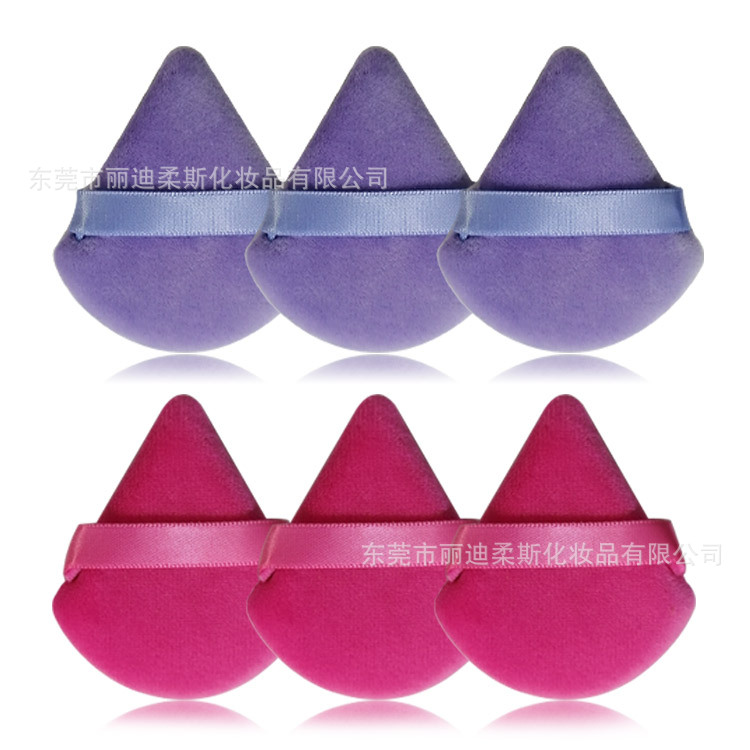 Fabricante en stock triángulo puff Suede soplo seco en forma de abanico en polvo puff maquillaje esponja en polvo pastel herramientas de belleza