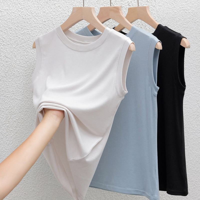 Lyocell Tencel Camisole for Women, Summer Outerwear, Round Neck, Knitted Wool Acetate, Wide Shoulder, Side Breast-Covering, Sleeveless Top Lyocell Tencel Camisole for Women, Summer Outerwear, Round Neck, Knitted Wool Acetate, Wide Shoulder, Side Breast-Covering, Sleeveless Top