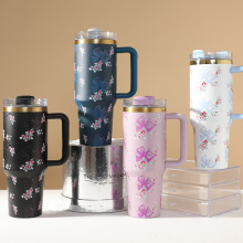 跨境新款冰霸杯40oz离子镀金边5D花色保温杯保冷不锈钢吸管汽车杯