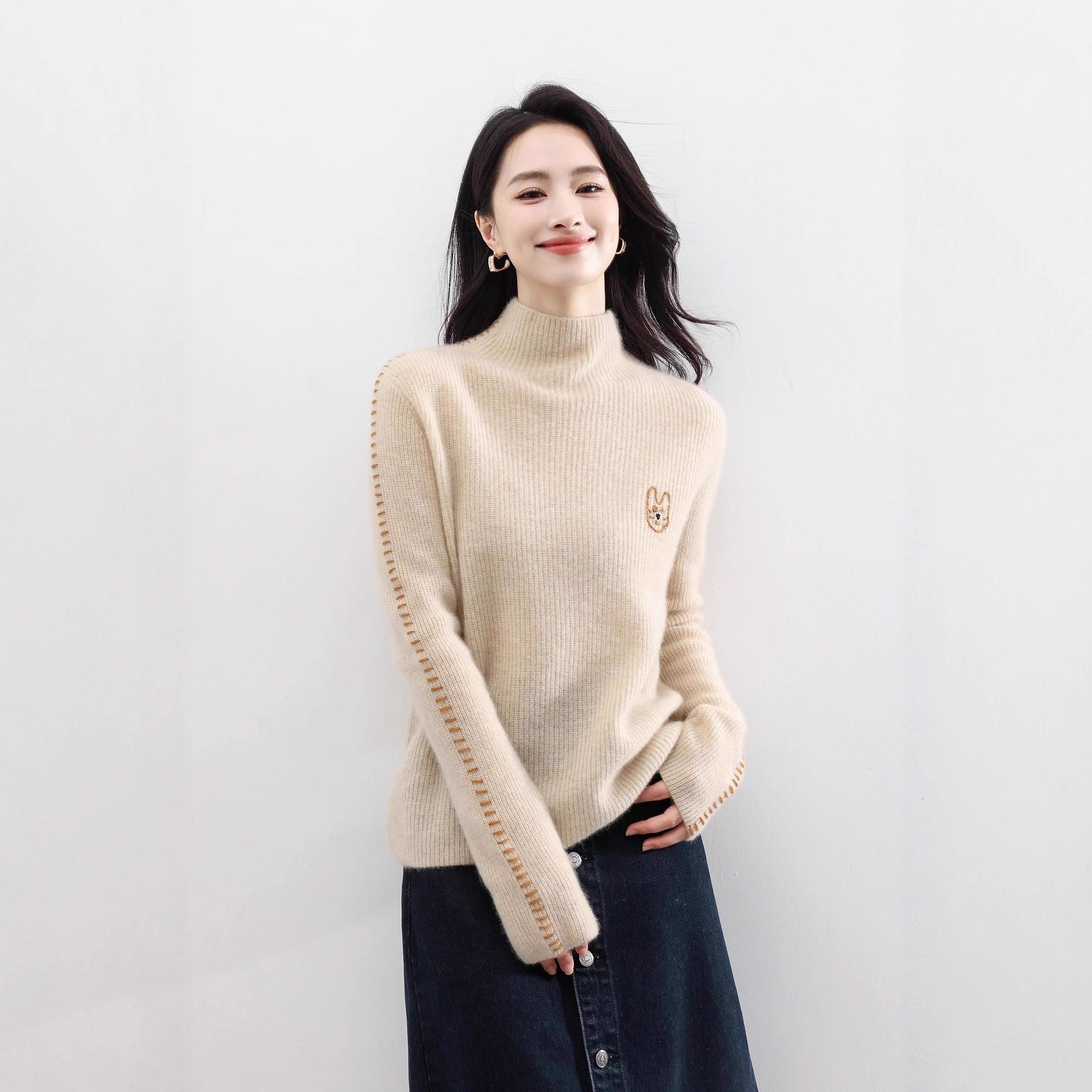 纯羊毛新款女装内搭洋气秋冬装女士毛衣秋冬半高领打底衫