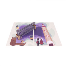 创意旅游纪念卡 紫色英伦古典大桥立体贺卡 城市标志建筑旅行明信