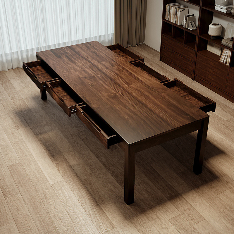 South American Black Walnut Desk with Drawers, Tea Table, Dual-Purpose Living Room Long Table, Pure Solid Wood Large Board Workbench