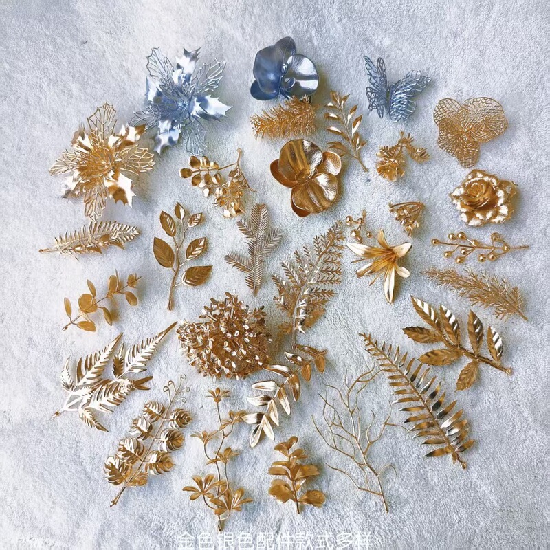 Simulation flower golden silver plastic accessories wedding photography all kinds of flower arrangement accessories wreath flower wall decoration materials
