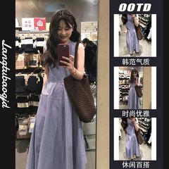 2025新款高级感紫色无袖背心连衣裙子女夏季海边度假收腰法式长裙