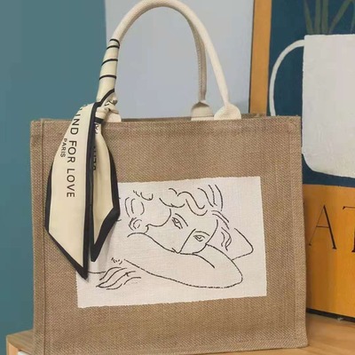 Wholesale linen bags diy Hand drawn Unstamped Shopping bag Gift Bags Flax Hand carry Bag blank Yellow sacks goods in stock