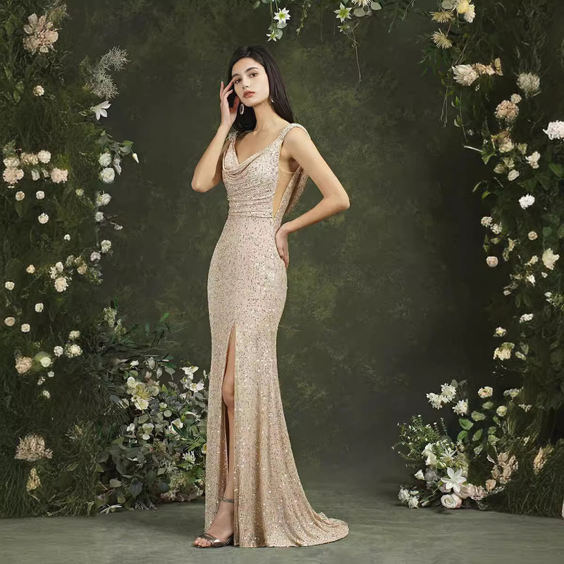 Luxury Evening Gown Sweetheart Nearneck Sequin Fishtail Sleeveless 2023 New Style Exquisite Women's Cocktail Prom Gown