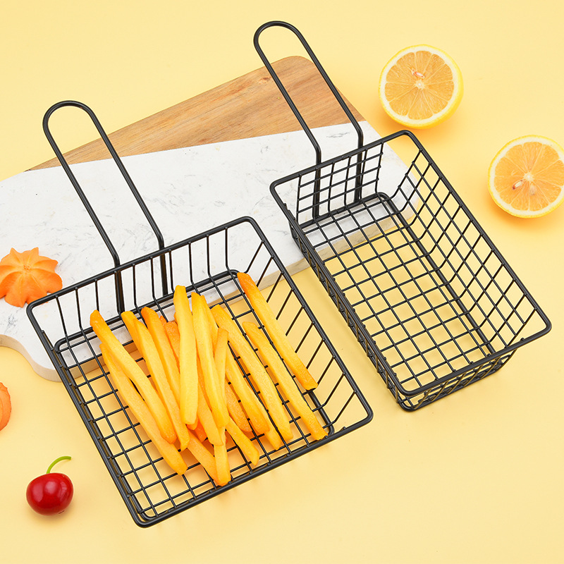 Cestas de fritas de hierro forjado transfronterizas canasta de pollo frito canasta de bocadillos creativos canasta de bocadillos fritos canasta de mesa americana canasta de bocadillos