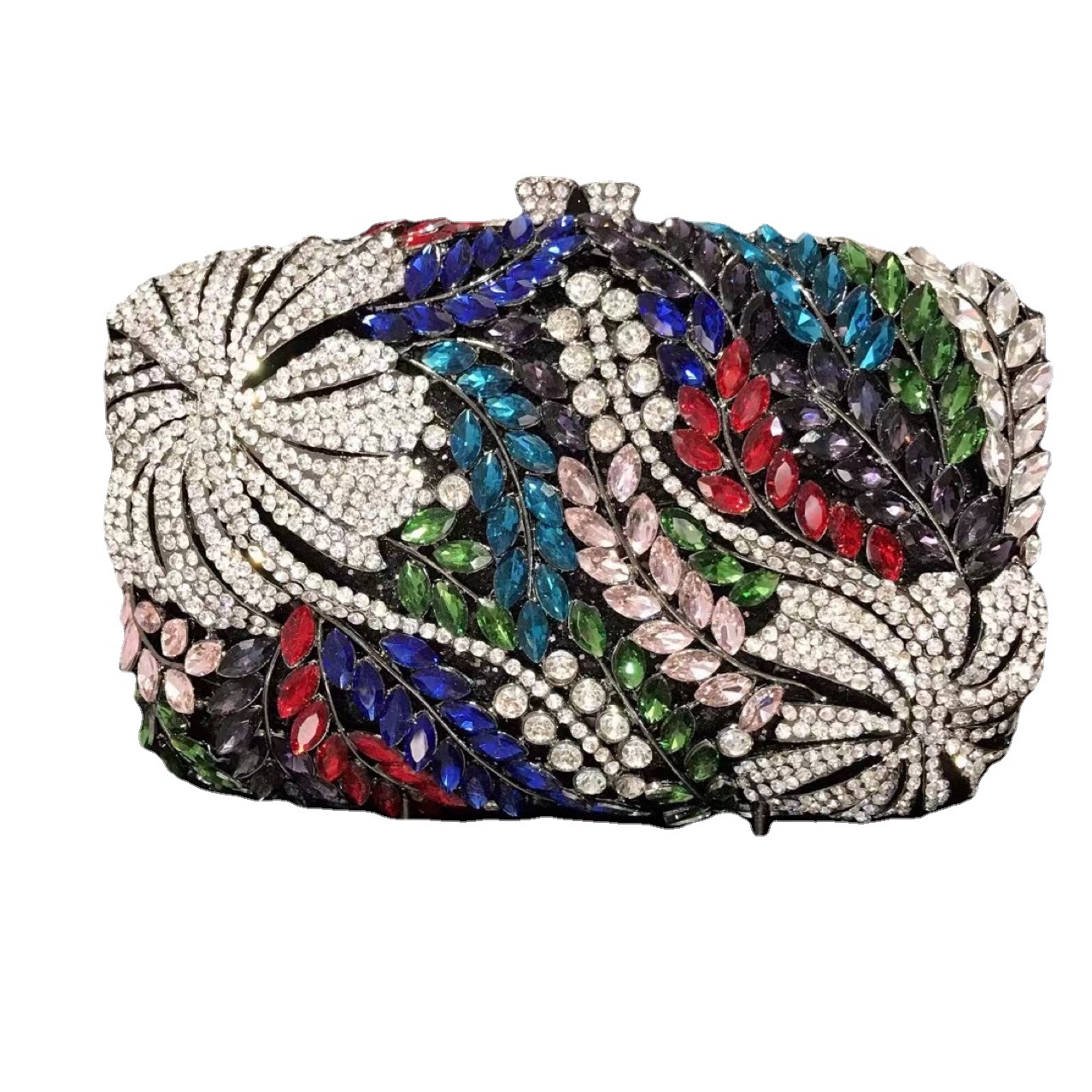 Túi clutch dạ hội đính kim cương hoa dâm bụt, cầm tay kim loại rỗng — Đế Vàng Kim Cương
